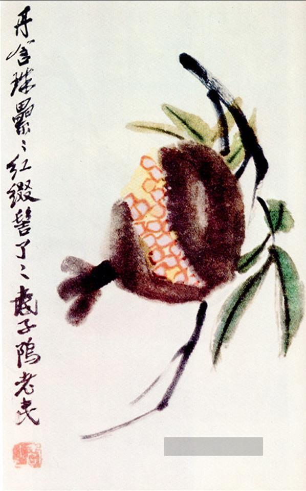 Qi Baishi Chrysantheme und loquat 1 Chinesische Malerei Ölgemälde